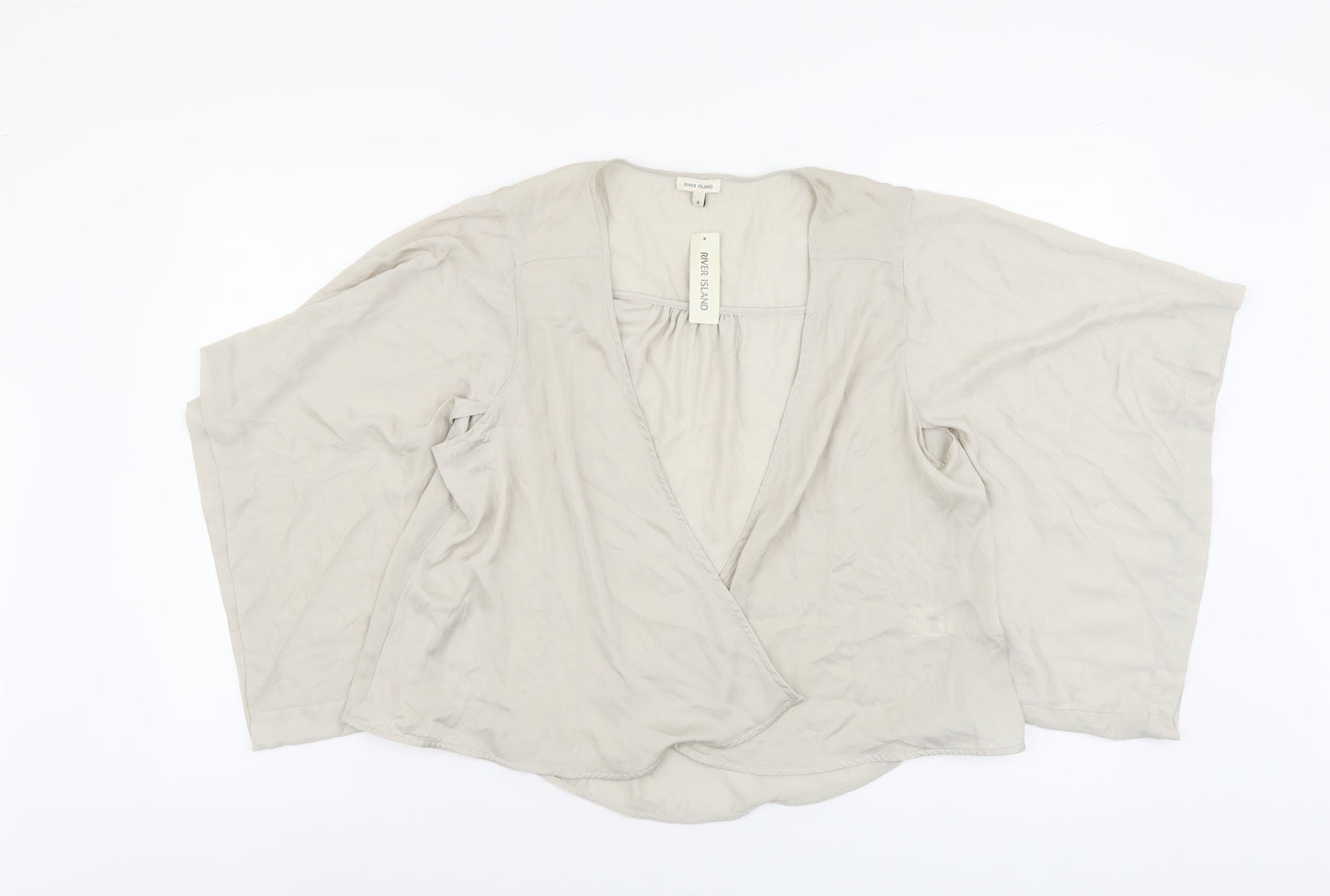 River Island Womens Beige Polyester Wrap T-Shirt Size 8 V-Neck