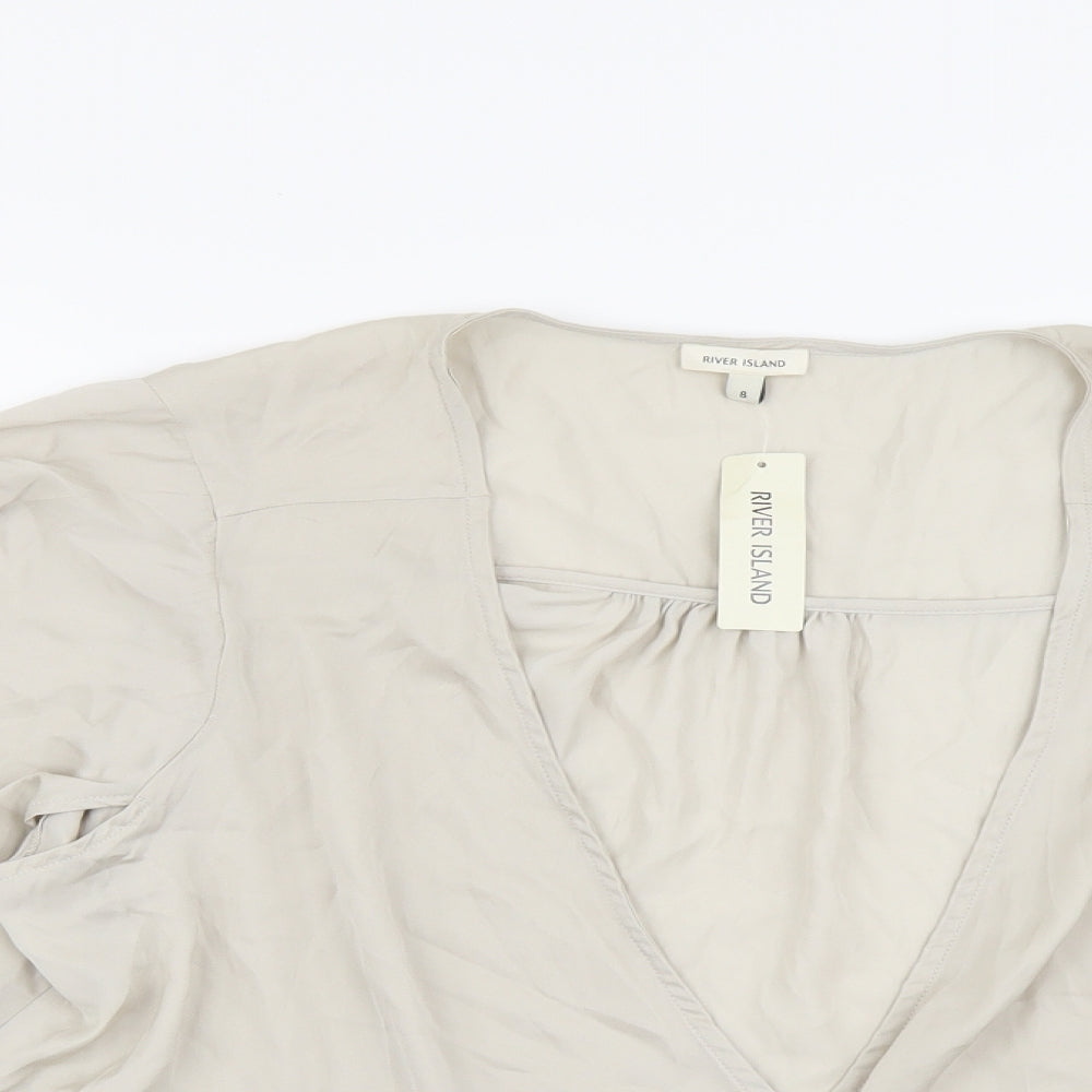 River Island Womens Beige Polyester Wrap T-Shirt Size 8 V-Neck