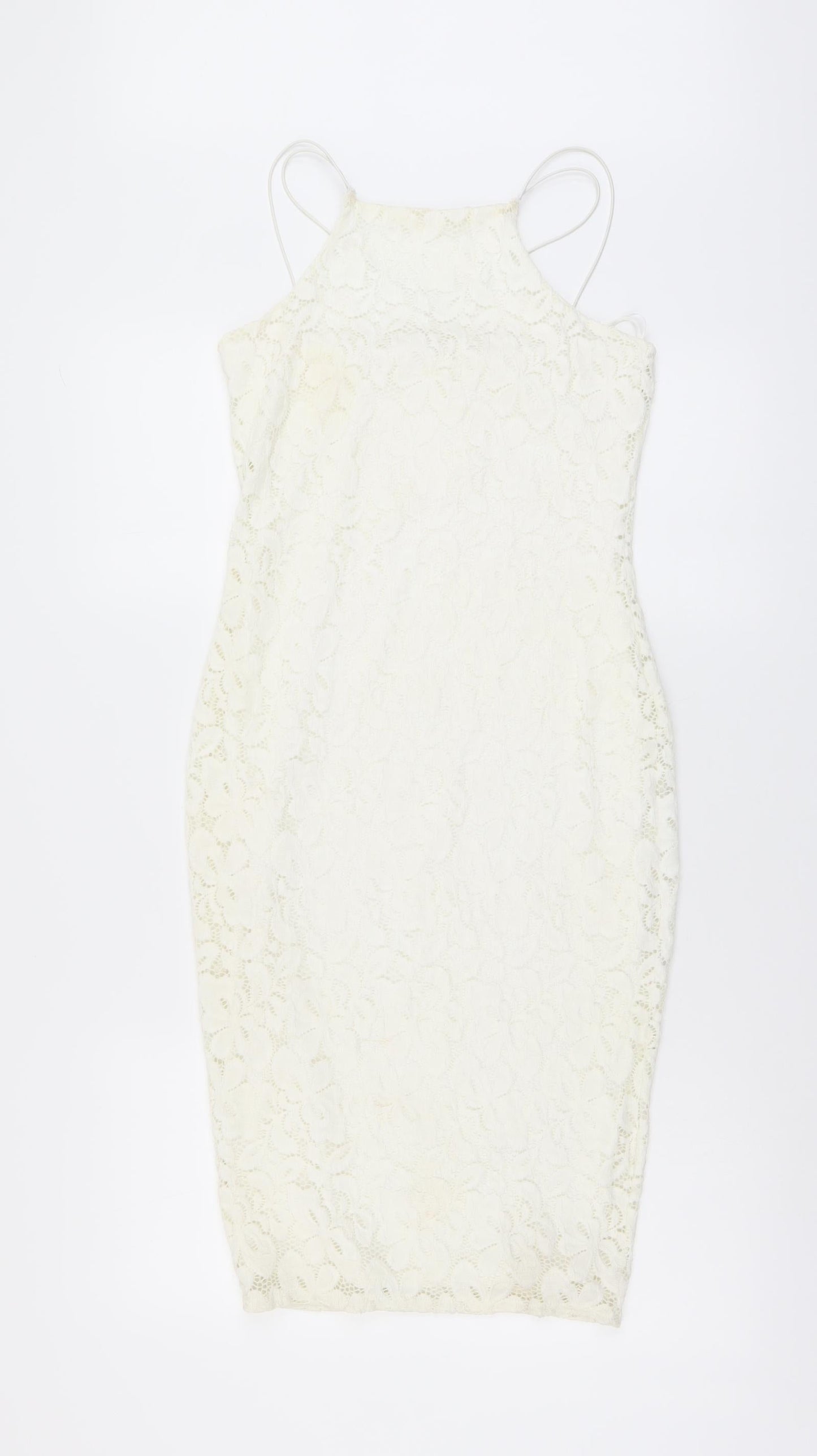 River Island Womens Ivory Floral Polyester Bodycon Size 8 Square Neck Pullover - Cross Strap Detail