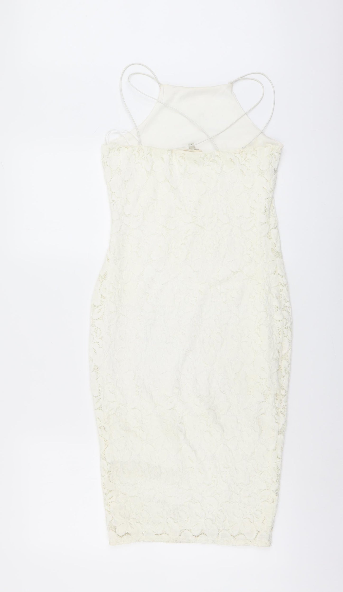 River Island Womens Ivory Floral Polyester Bodycon Size 8 Square Neck Pullover - Cross Strap Detail