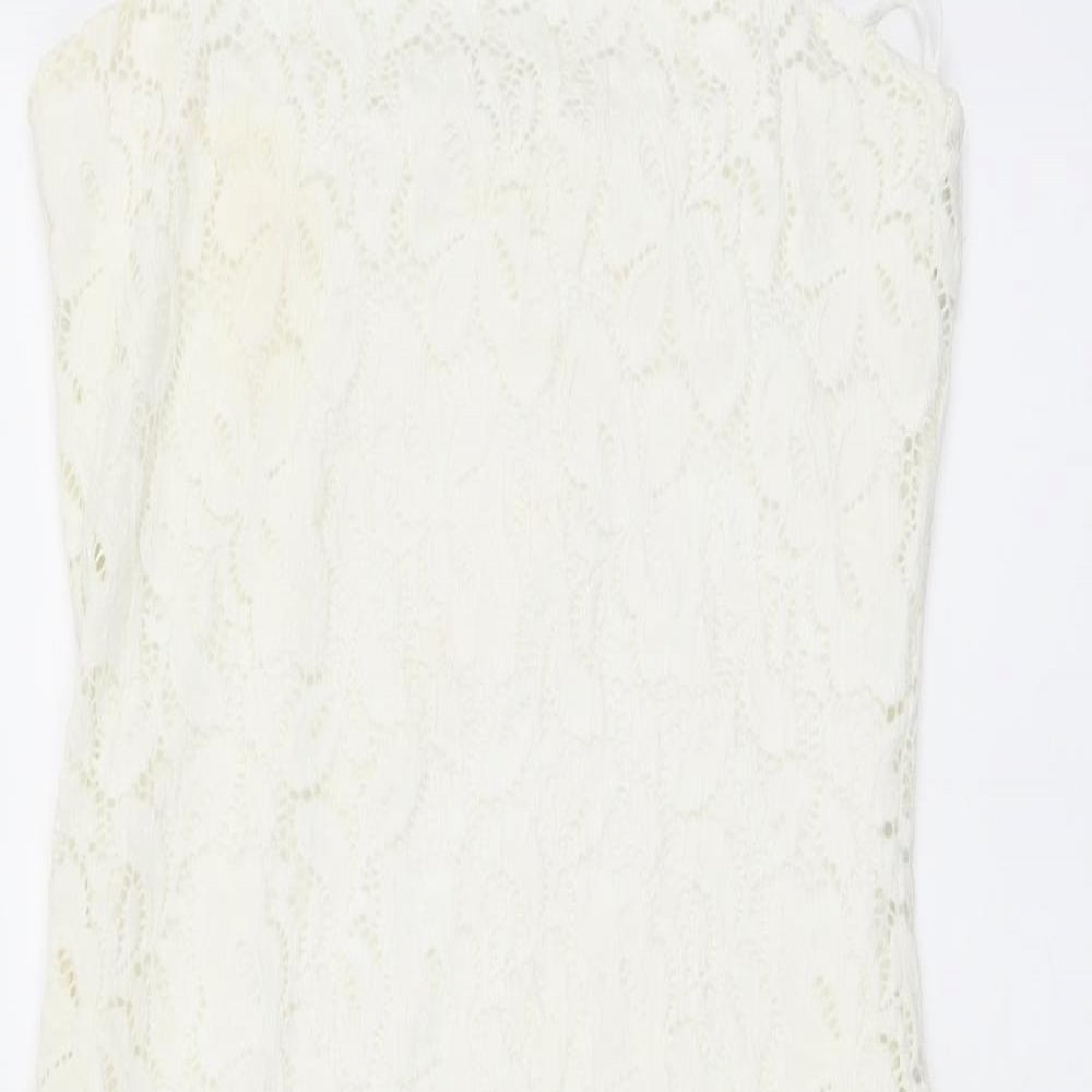 River Island Womens Ivory Floral Polyester Bodycon Size 8 Square Neck Pullover - Cross Strap Detail