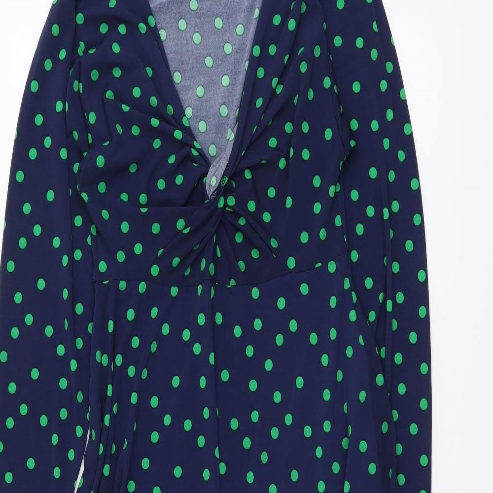 ASOS Womens Blue Polka Dot Polyester A-Line Size 10 V-Neck Pullover - Knot Front