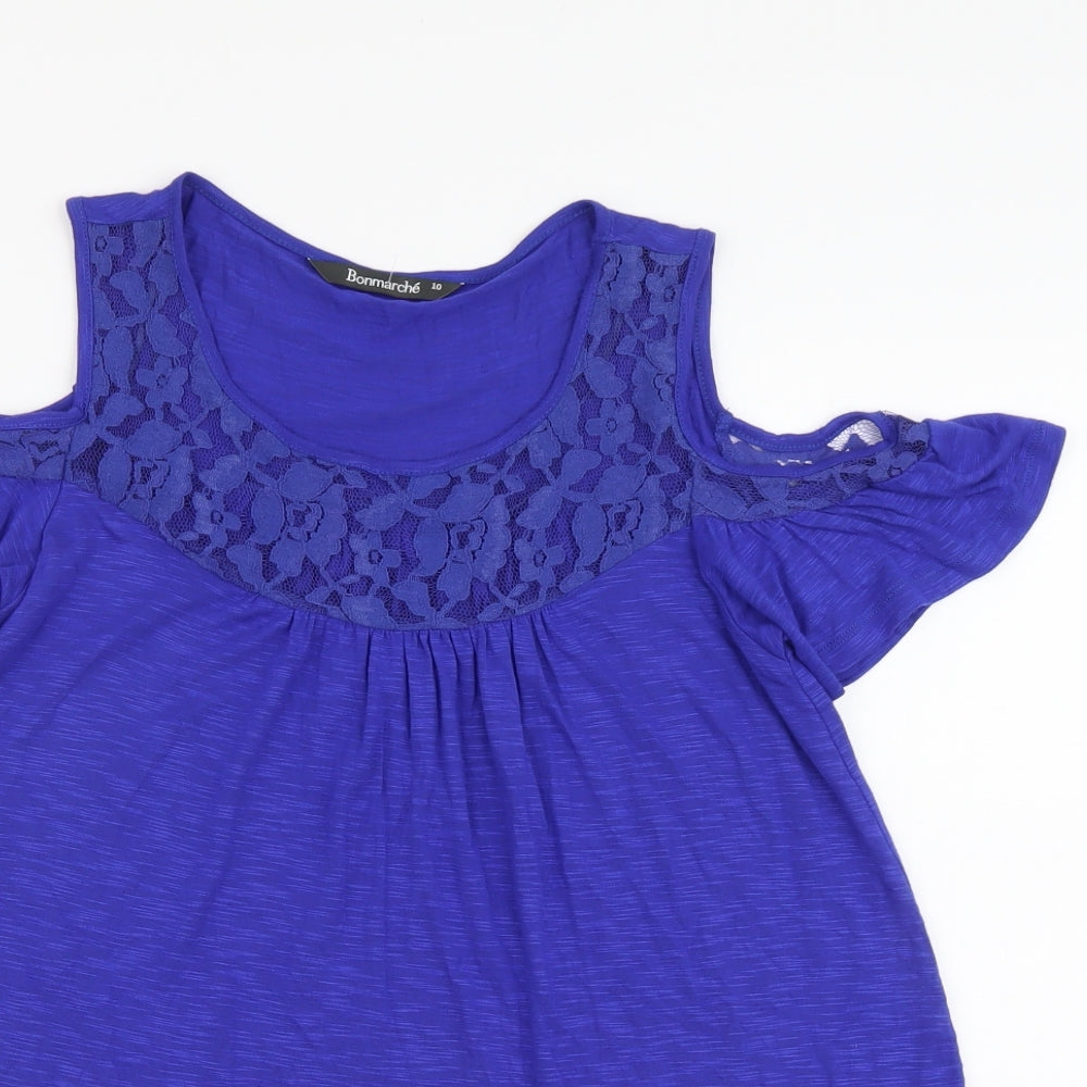 Bonmarché Womens Blue Viscose Basic Blouse Size 10 Scoop Neck