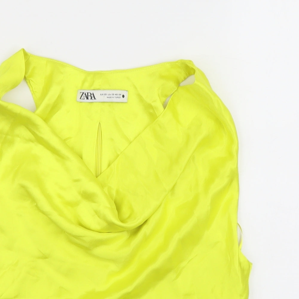 Zara Womens Yellow Polyester Cropped Blouse Size XS Cowl Neck