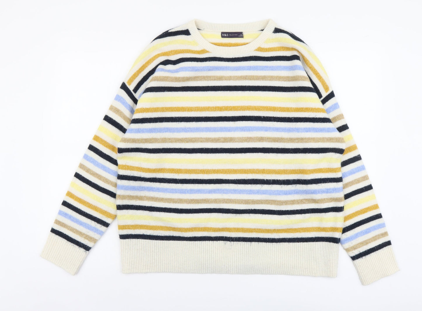 Marks and Spencer Womens Multicoloured Scoop Neck Striped Polyester Pullover Jumper Size M