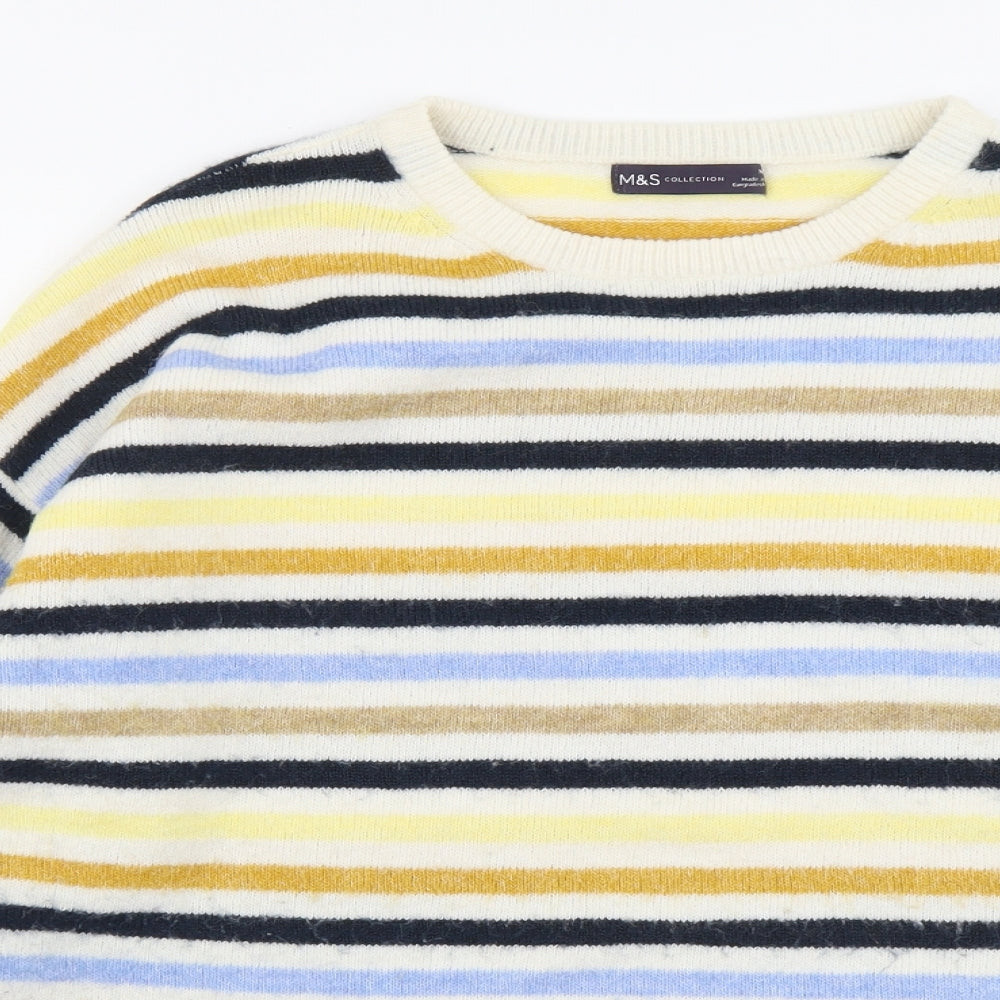 Marks and Spencer Womens Multicoloured Scoop Neck Striped Polyester Pullover Jumper Size M