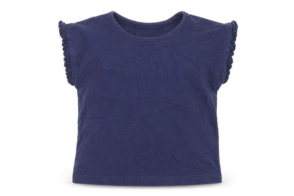 Marks and Spencer Girls Blue Cotton Basic T-Shirt Size 9-12 Months Round Neck Pullover