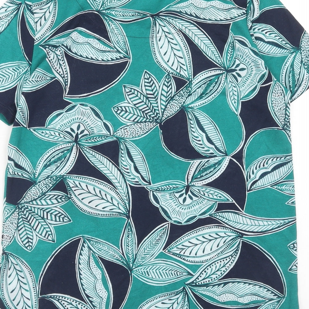Marks and Spencer Womens Green Geometric Polyester Basic T-Shirt Size 8 Scoop Neck - Leaf Print