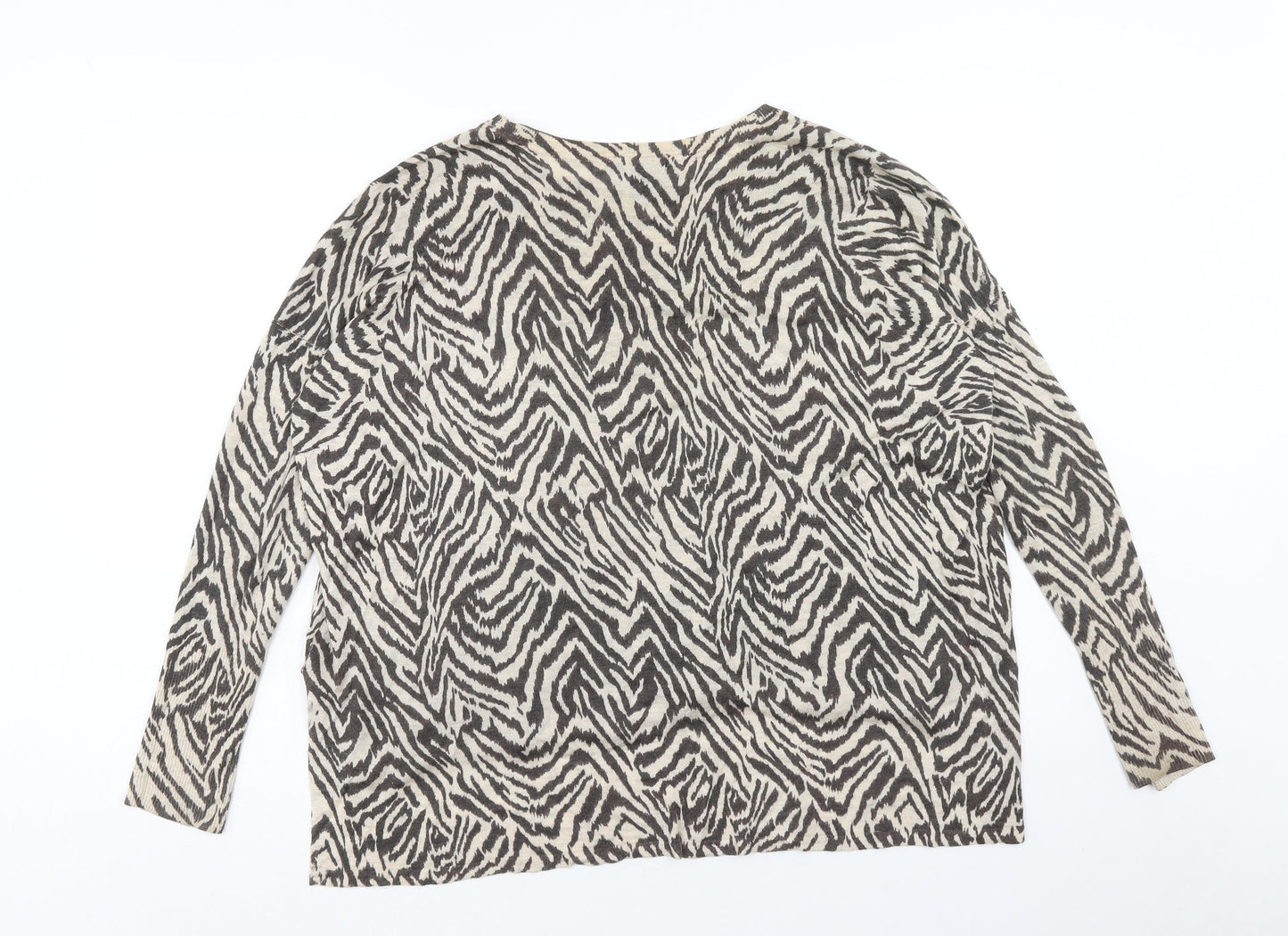 H&M Womens Brown Boat Neck Geometric Acrylic Pullover Jumper Size M