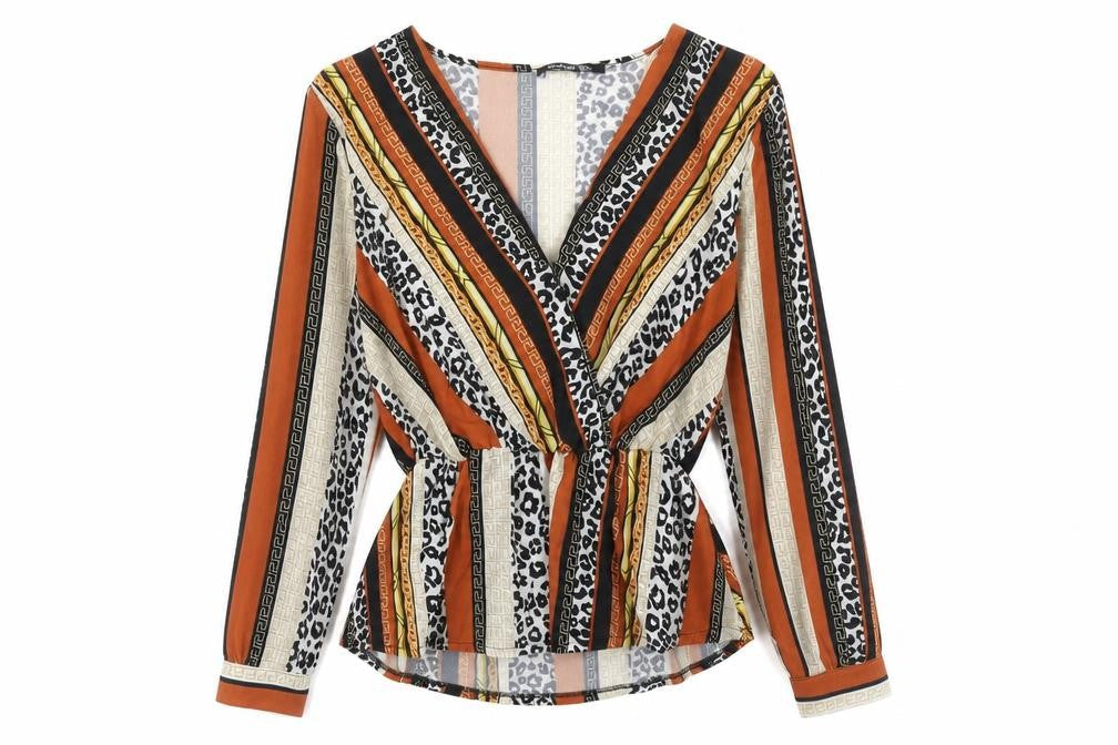 Boohoo Womens Multicoloured Geometric Polyester Basic Blouse Size 10 V-Neck