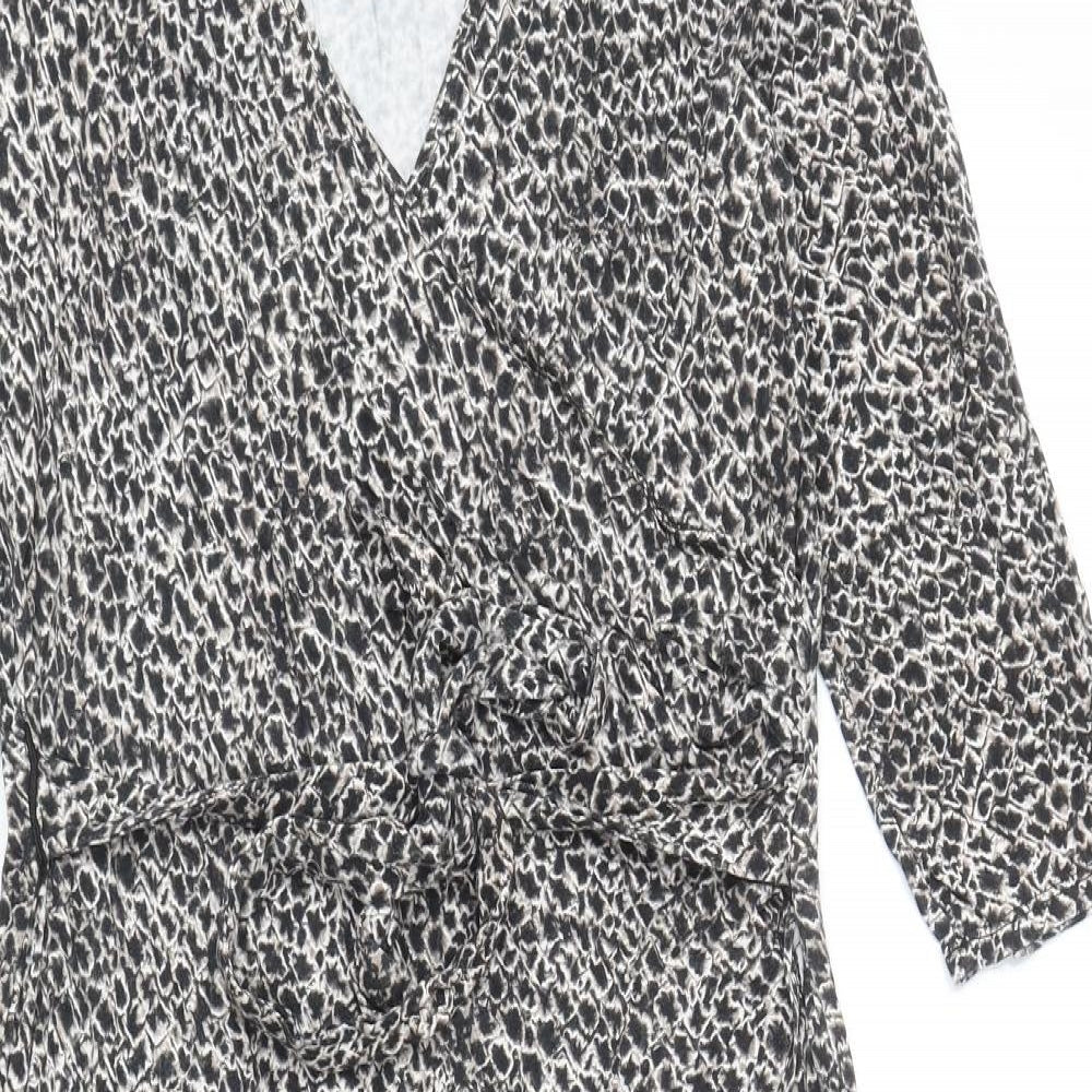 Wallis Womens Brown Geometric Viscose A-Line Size 16 V-Neck Pullover