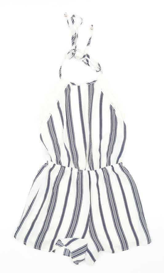 Surf Gypsy Womens Blue Striped Polyester Playsuit One-Piece Size S Tie