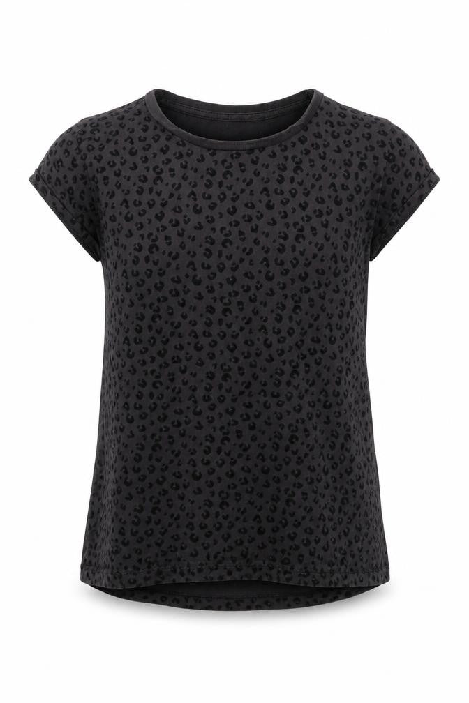 H&M Girls Grey Animal Print Cotton Basic T-Shirt Size 10 Years Round Neck Pullover - Leopard print