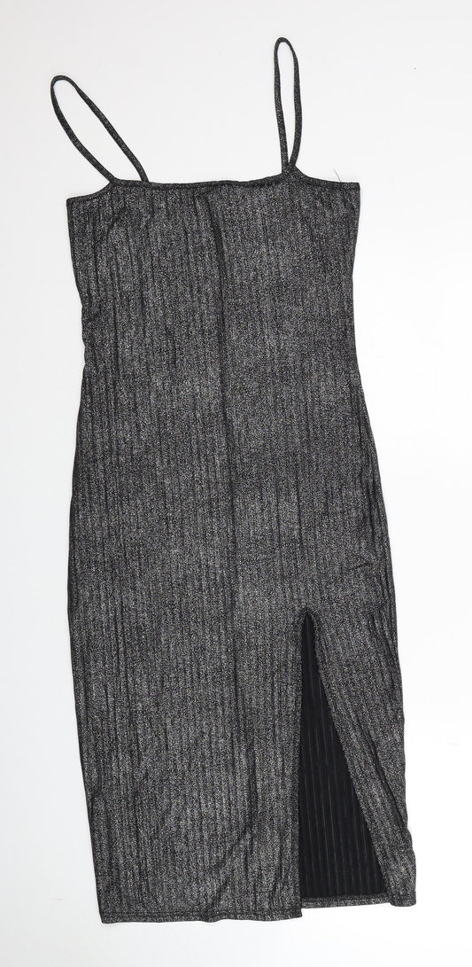 Boohoo Womens Silver Polyester Slip Dress Size 10 Square Neck Pullover