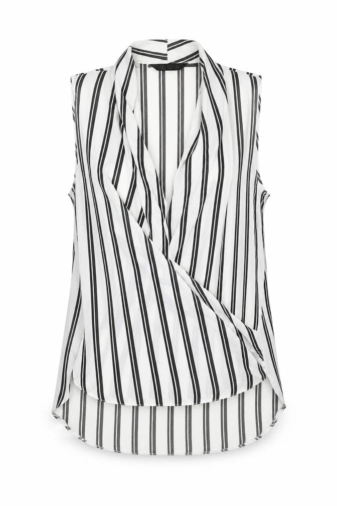 Miss Selfridge Womens White Striped Polyester Basic Blouse Size 10 V-Neck