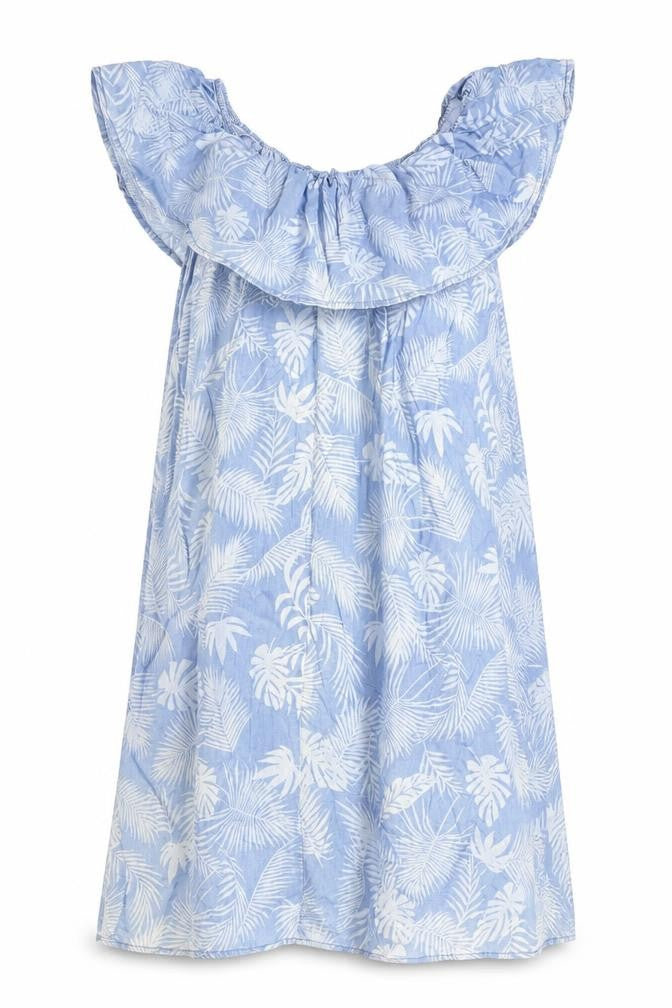 Dorothy Perkins Womens Blue Floral Cotton Fit & Flare Size 12 Off the Shoulder Pullover
