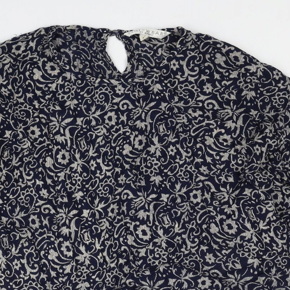TIGI Womens Blue Floral Viscose Basic Blouse Size L Round Neck