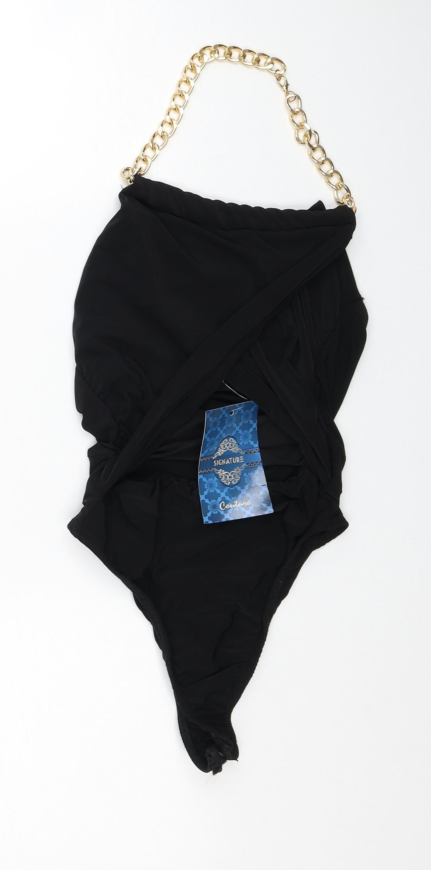 Signature Womens Black Polyester Bodysuit One-Piece Size 10 Snap