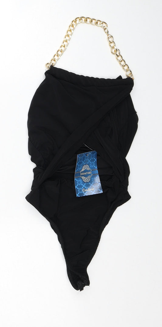 Signature Womens Black Polyester Bodysuit One-Piece Size 10 Snap