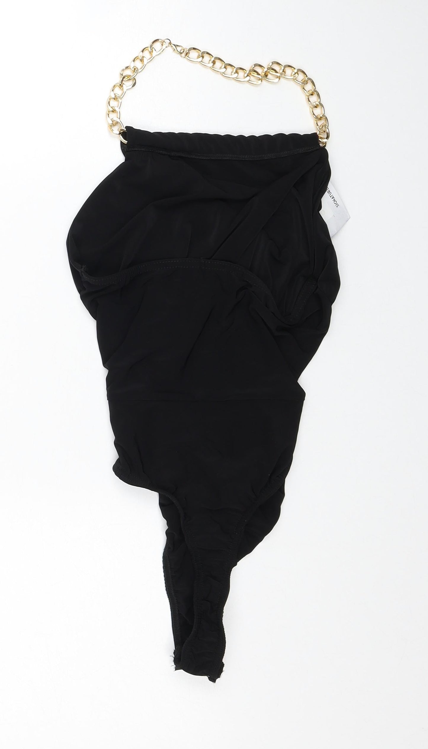 Signature Womens Black Polyester Bodysuit One-Piece Size 10 Snap