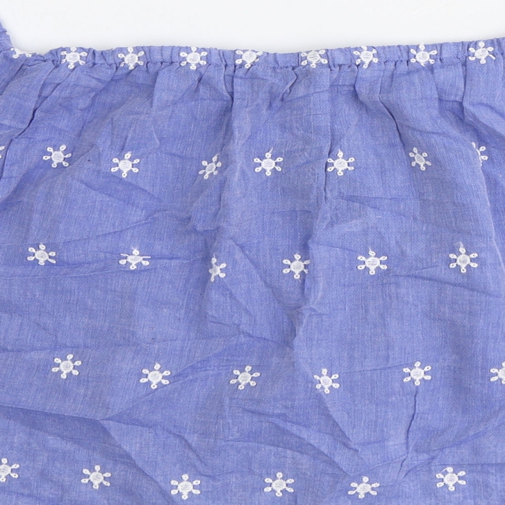 Select Womens Blue Geometric 100% Cotton Basic Blouse Size 8 Off the Shoulder - Bardot
