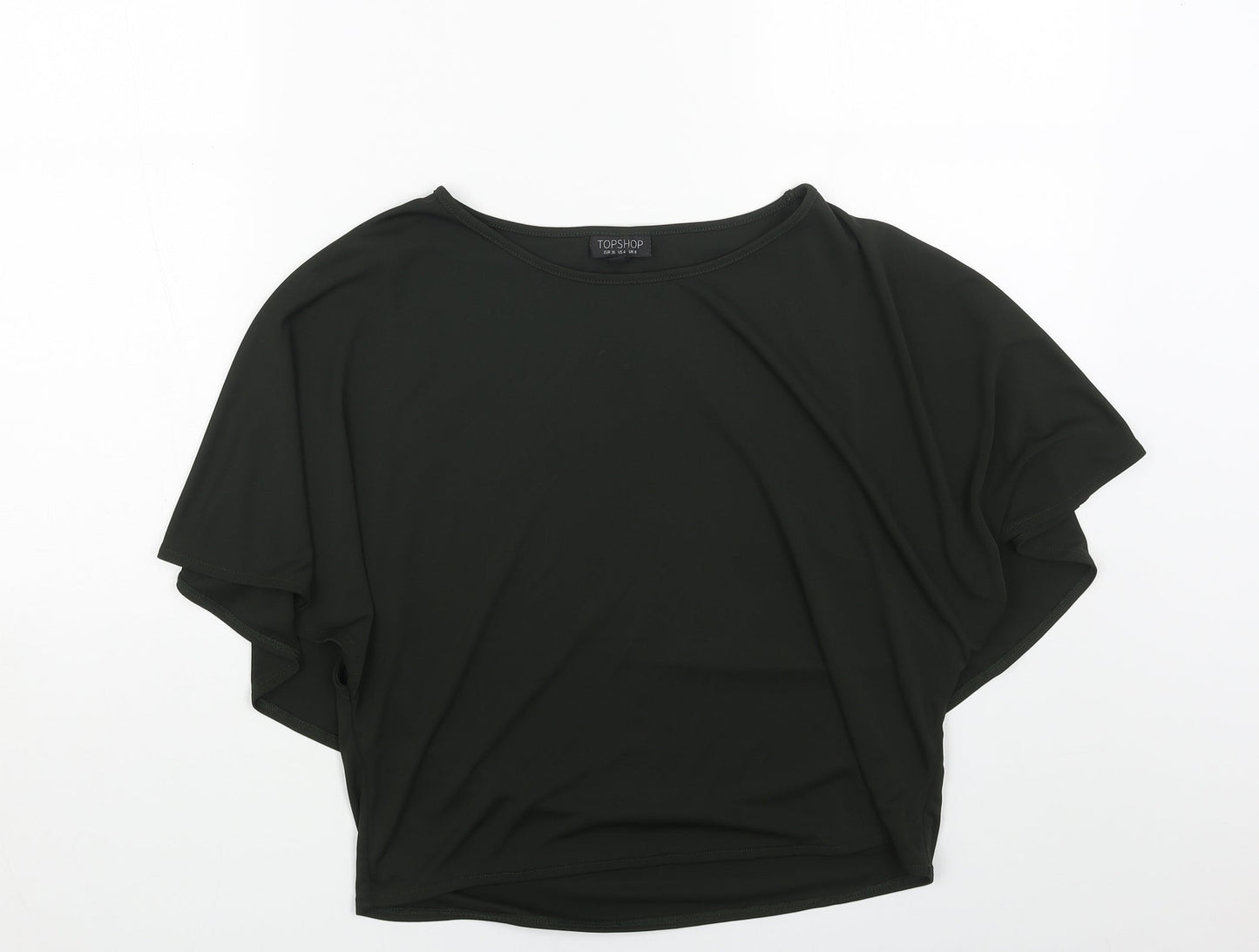 Topshop Womens Green Polyester Cropped T-Shirt Size 8 Round Neck