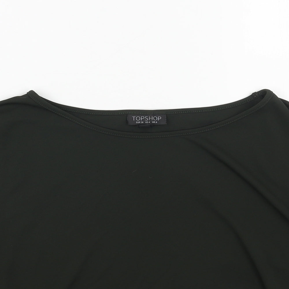 Topshop Womens Green Polyester Cropped T-Shirt Size 8 Round Neck