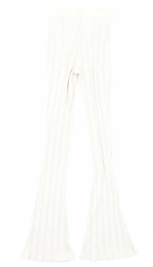 Zara Womens Beige Geometric Cotton Trousers Size S Regular