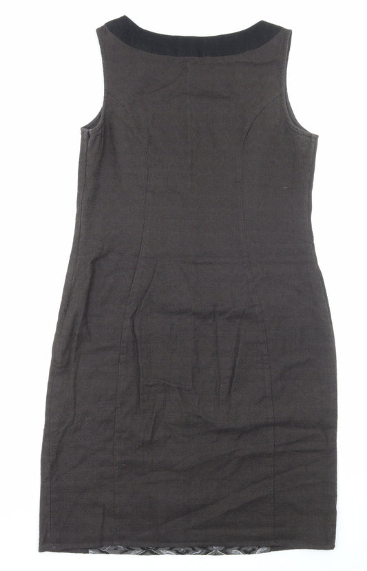 Per Una Womens Grey Geometric Cotton Shift Size 14 Round Neck Zip