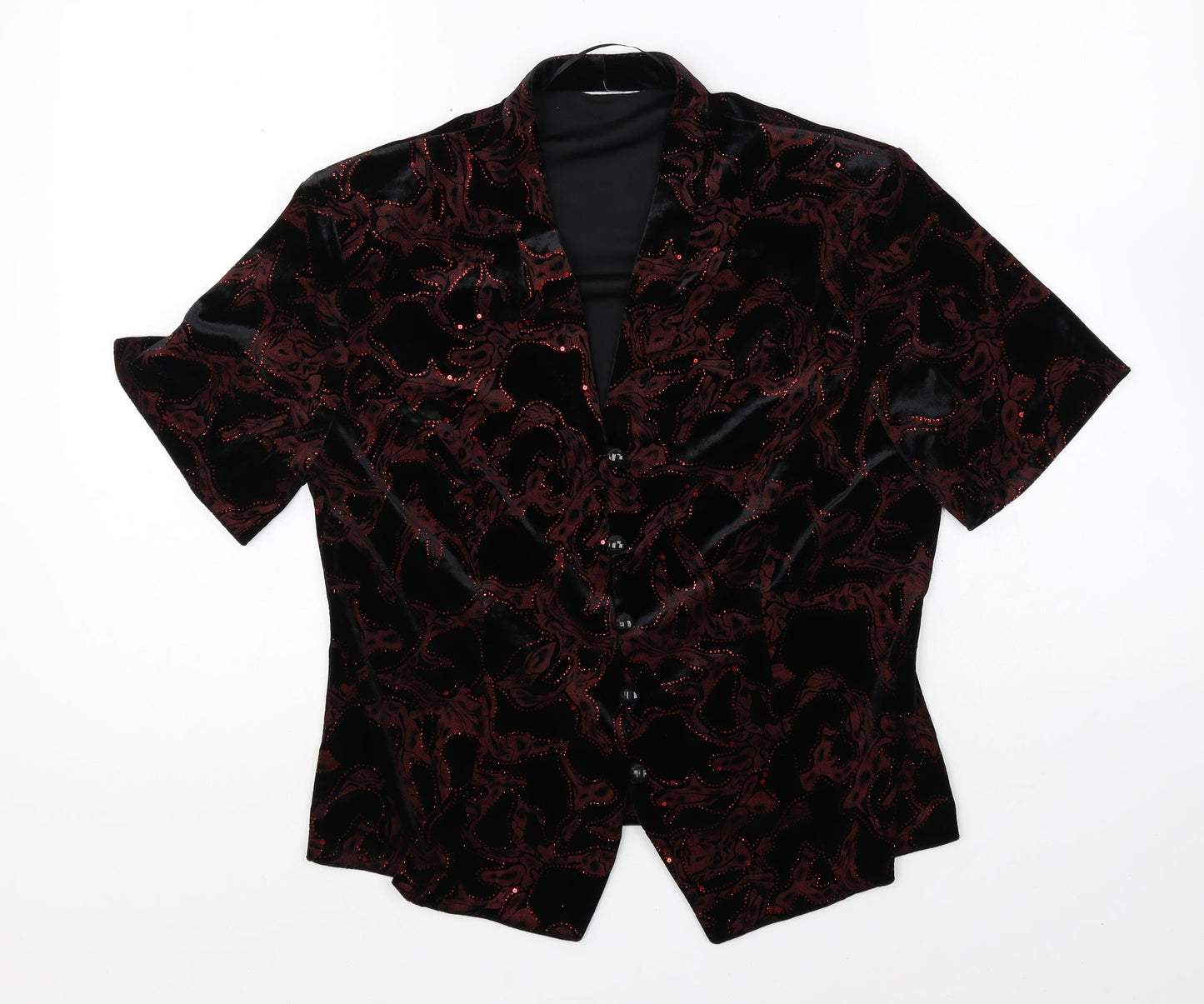 Roman Originals Womens Black Geometric Polyester Basic Button-Up Size 14 V-Neck