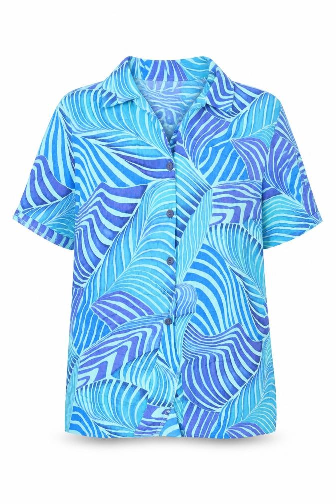 Chianti Womens Blue Geometric Viscose Basic Button-Up Size 14 V-Neck