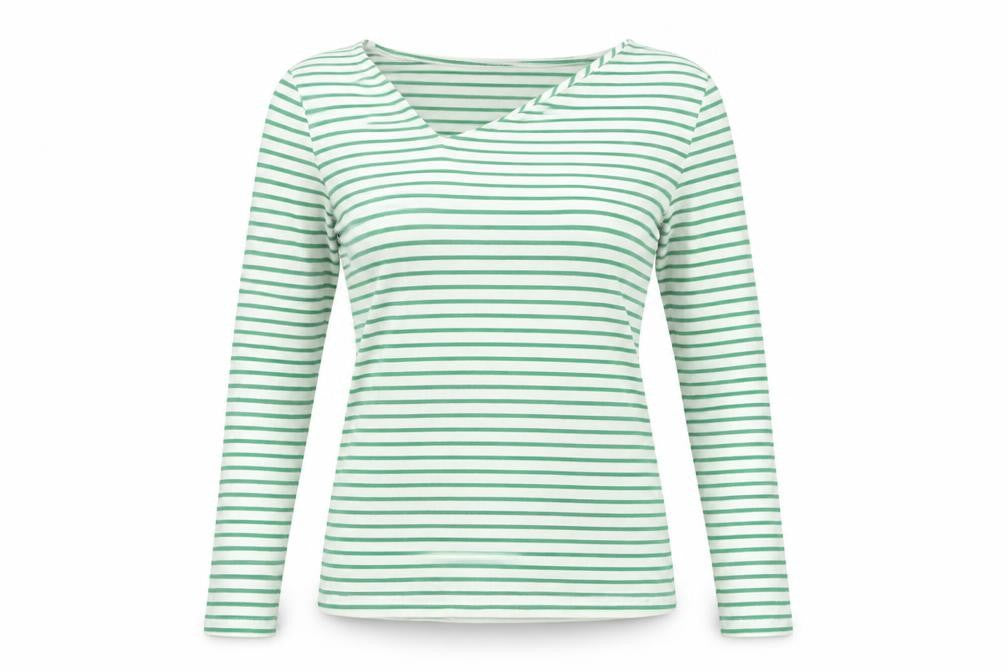 Warehouse Womens Green Striped Cotton Basic T-Shirt Size XS V-Neck