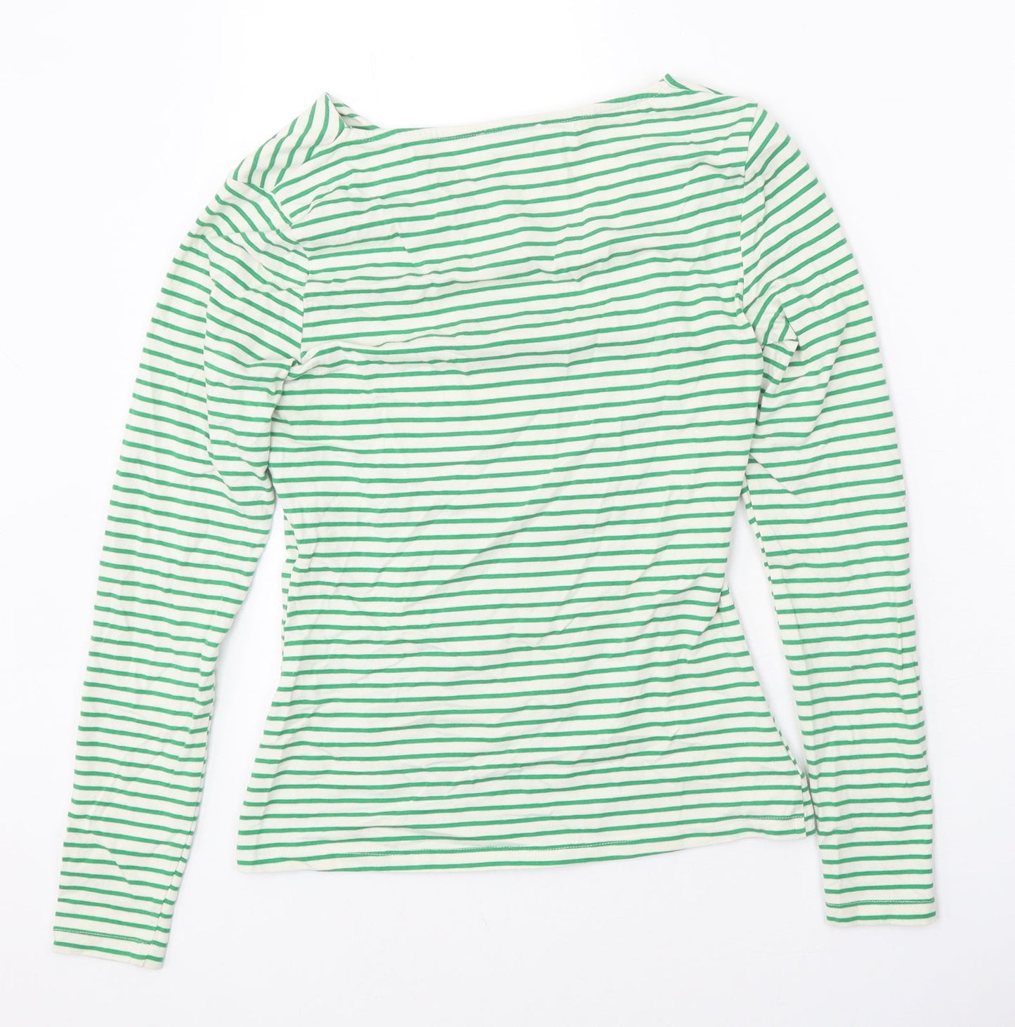Warehouse Womens Green Striped Cotton Basic T-Shirt Size XS V-Neck