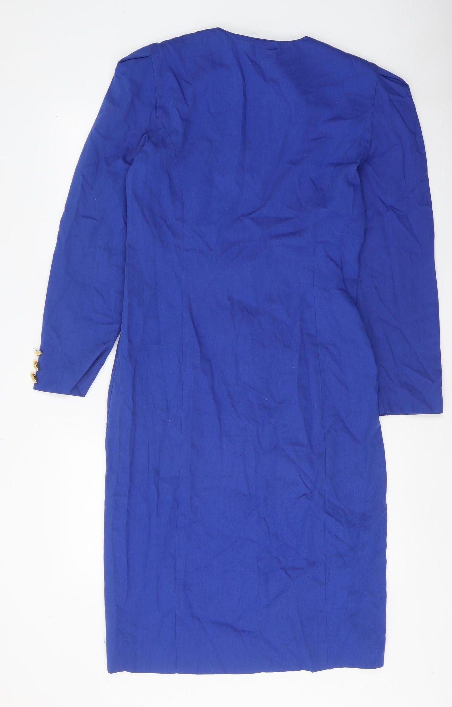 Leslie Fay Womens Blue Polyester Sheath Size 10 Round Neck Button