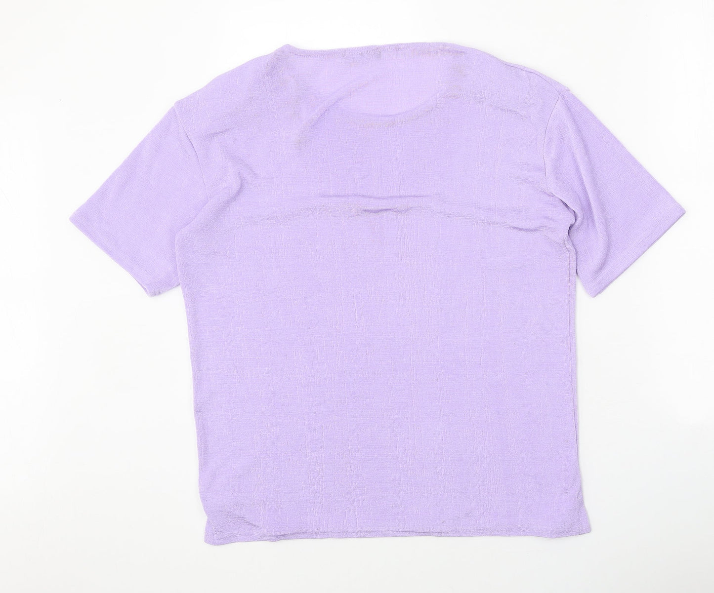 Eye Design Womens Purple Floral Polyester Basic T-Shirt Size M Round Neck