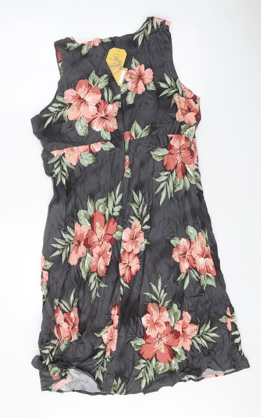 Iolani Womens Multicoloured Floral Rayon A-Line Size XL V-Neck Zip