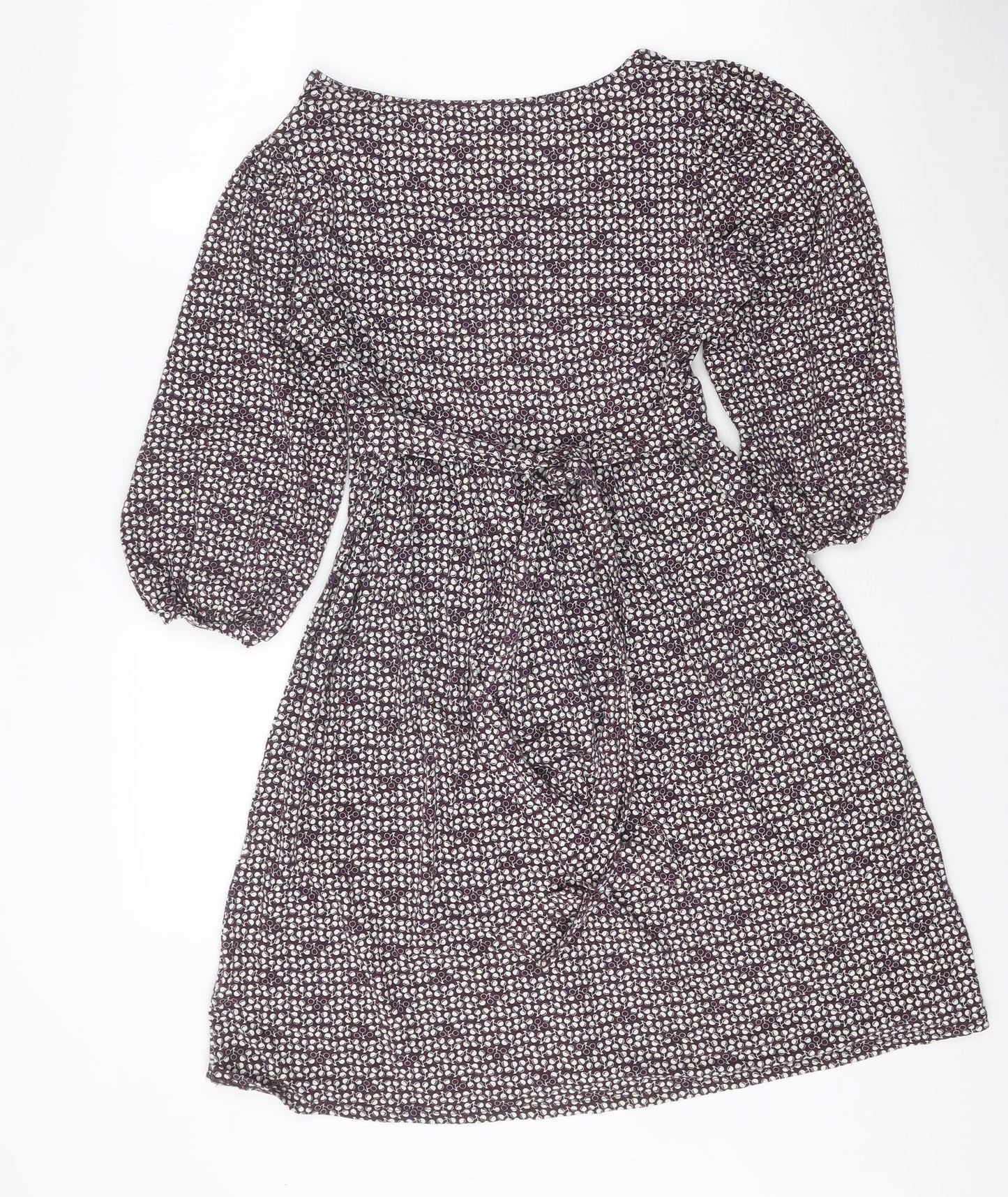 Wallis Womens Purple Gingham Viscose Fit & Flare Size 10 Scoop Neck Button