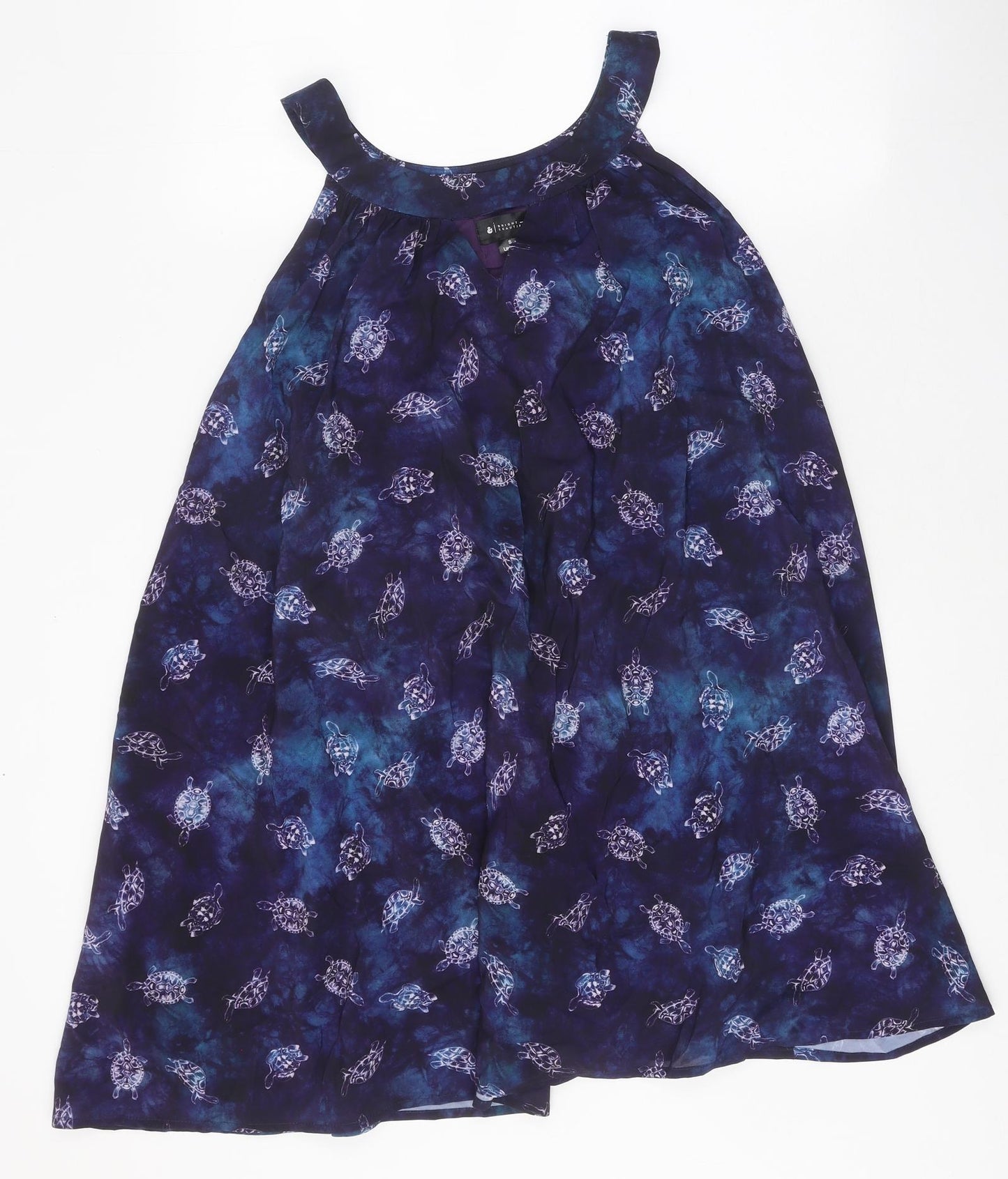 Bright & Beautiful Womens Blue Geometric Polyester Trapeze & Swing Size 10 Scoop Neck Pullover
