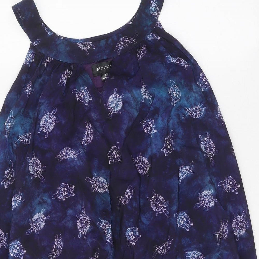 Bright & Beautiful Womens Blue Geometric Polyester Trapeze & Swing Size 10 Scoop Neck Pullover