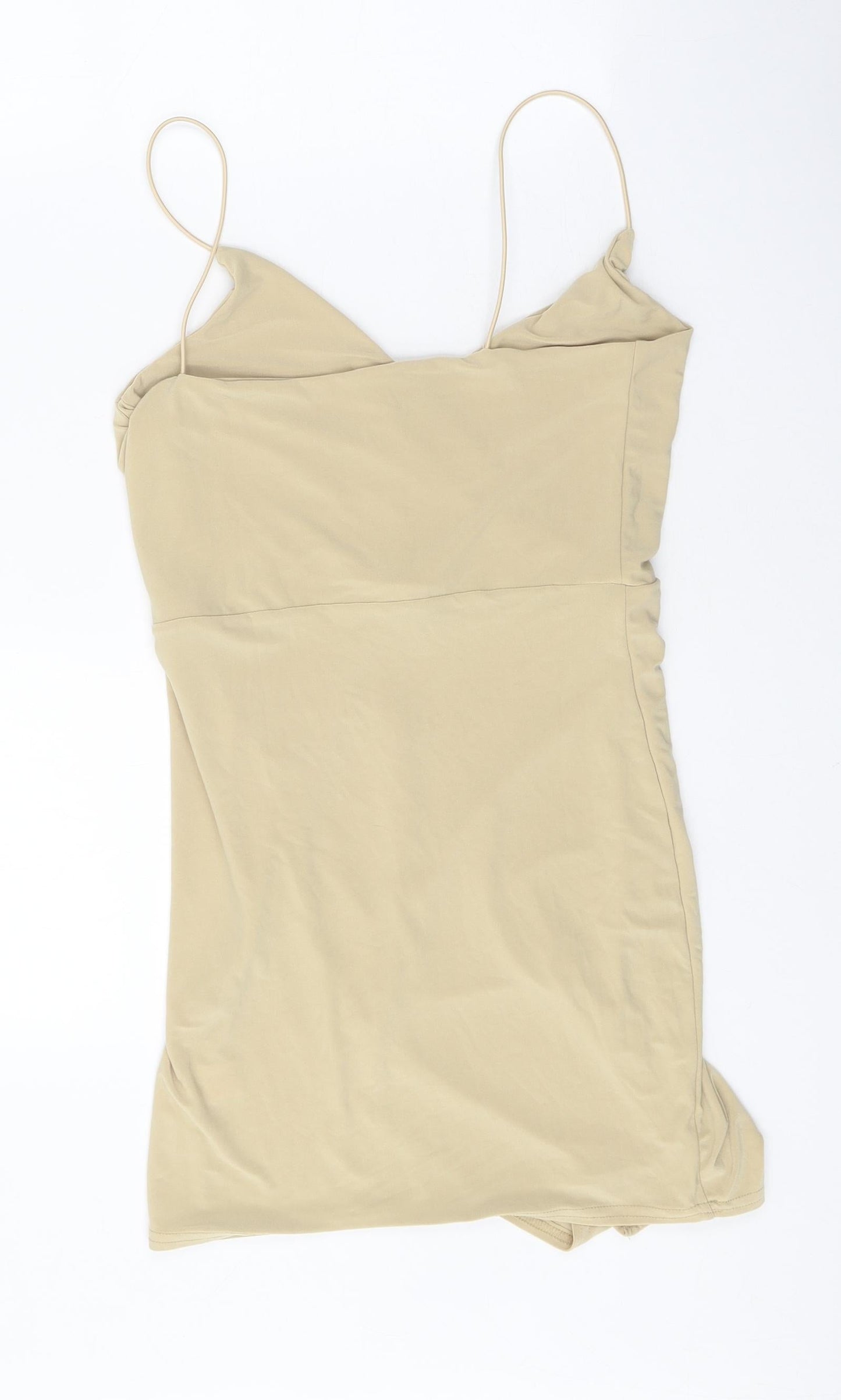 Boohoo Womens Beige Polyester Mini Size 10 V-Neck Pullover
