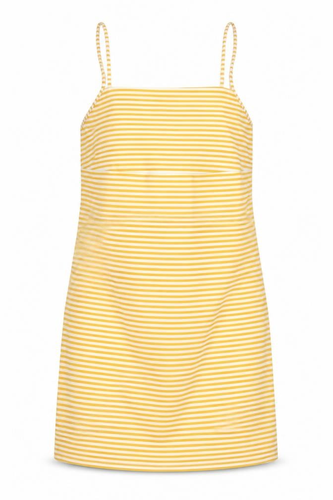 Zara Womens Yellow Striped Polyester Slip Dress Size M Square Neck Pullover