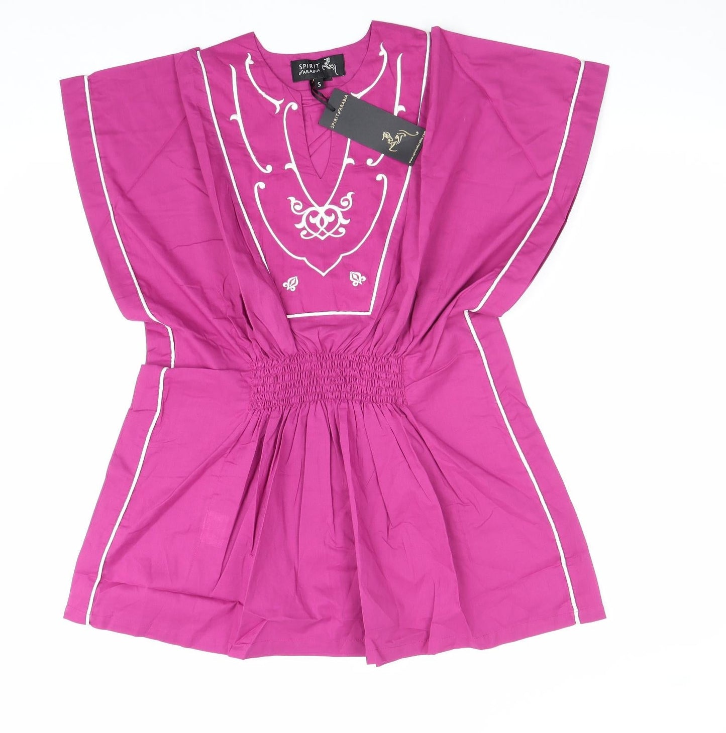 Spirit Of Arabia Womens Pink Geometric 100% Cotton Kaftan Size S V-Neck Pullover