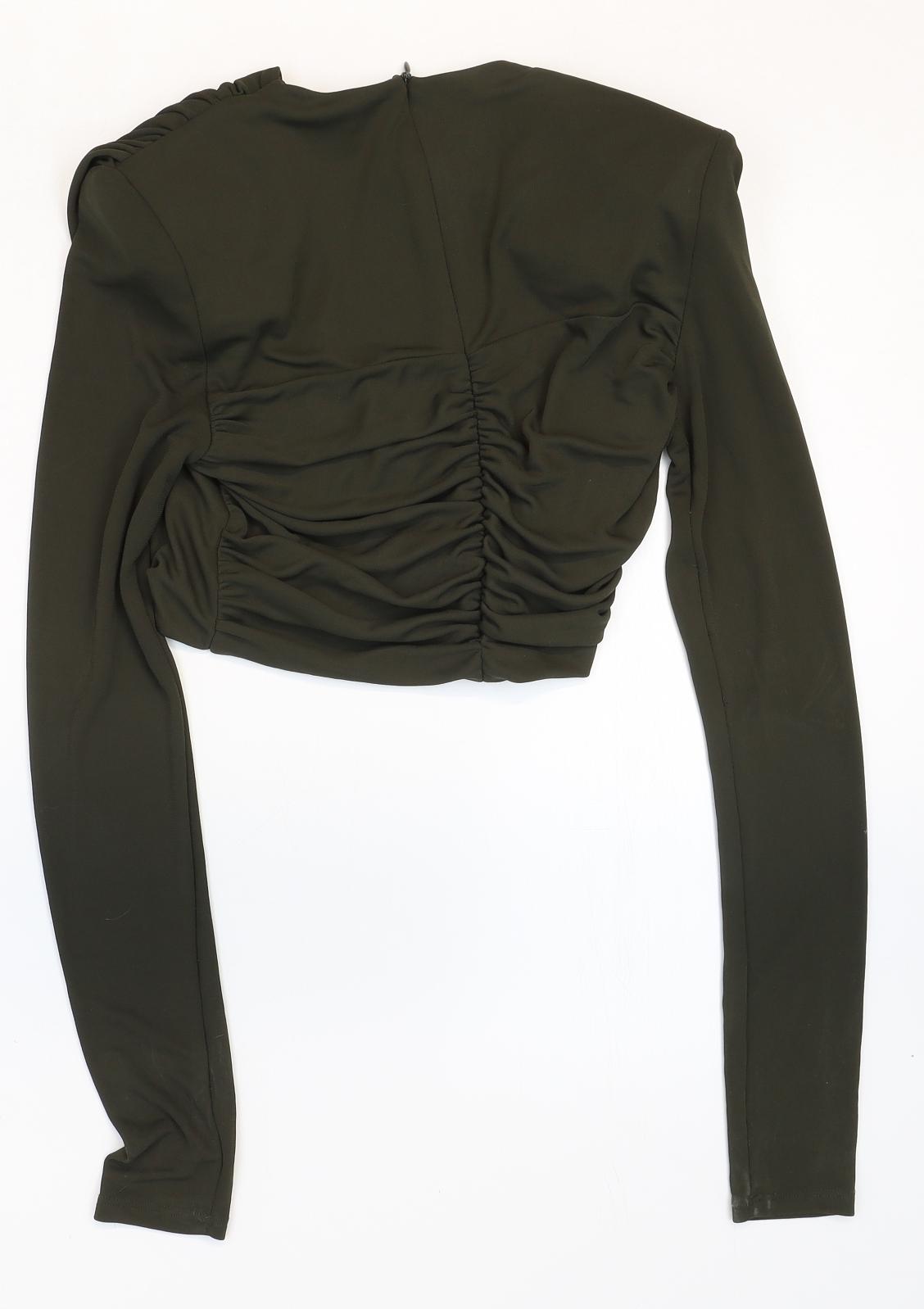 Zara Womens Green Polyester Cropped Blouse Size S Square Neck