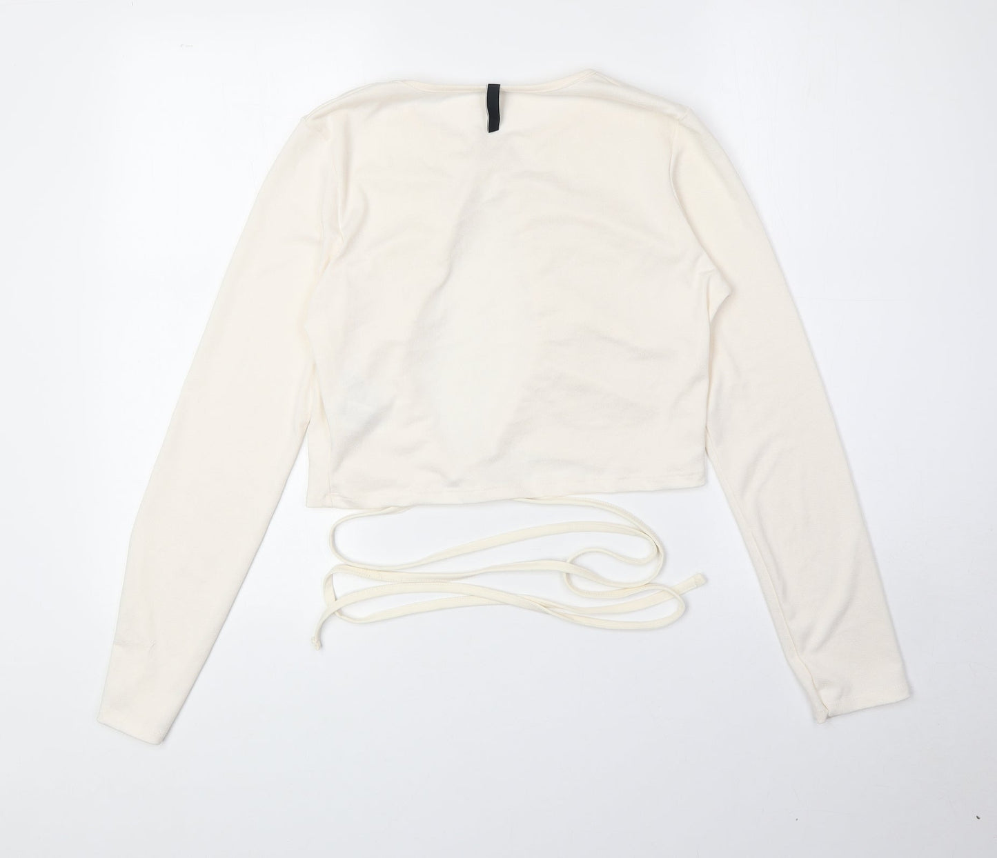 Preworn Womens Ivory Polyester Basic T-Shirt Size 14 Round Neck