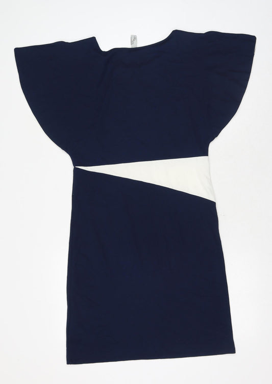 VAXO Womens Blue Geometric Polyester Shift Size S Round Neck Pullover