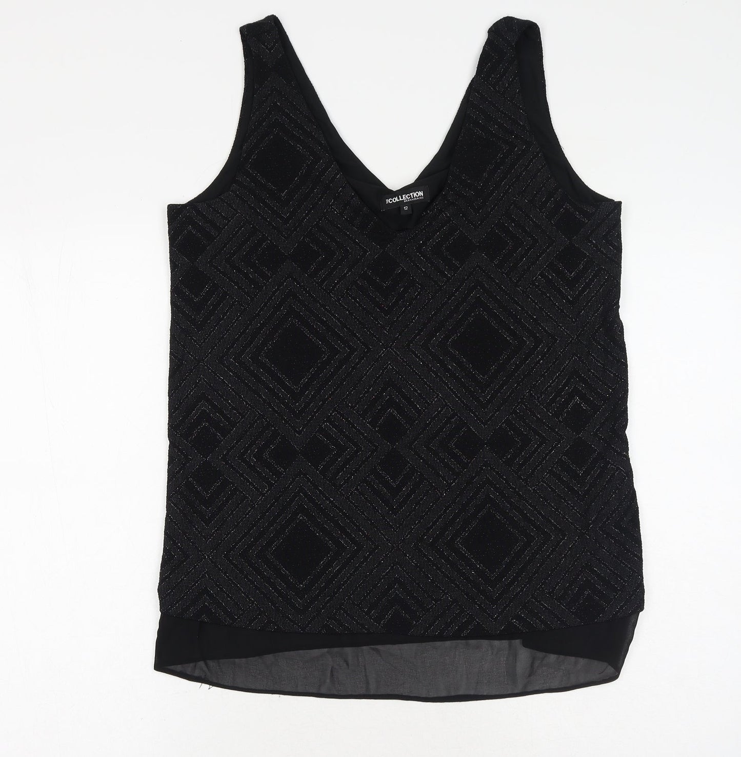 Debenhams Womens Black Geometric Nylon Basic Tank Size 12 V-Neck