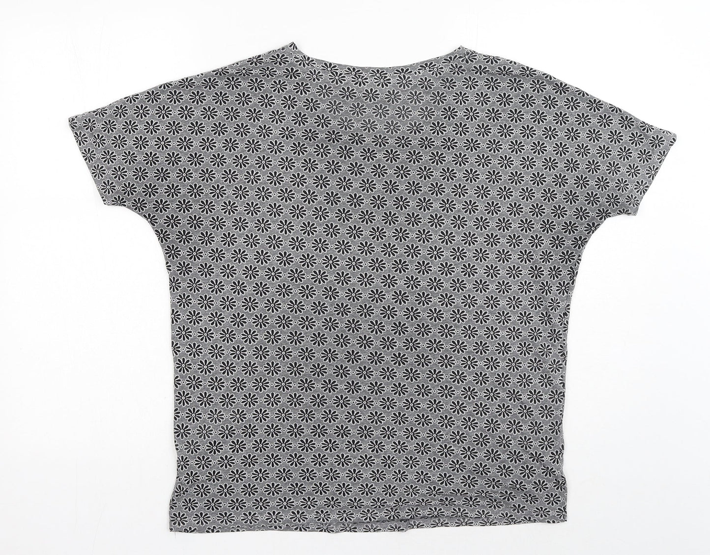 New Look Womens Grey Geometric Polyester Basic T-Shirt Size 10 Round Neck