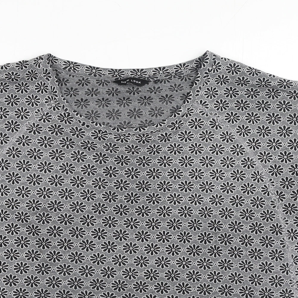 New Look Womens Grey Geometric Polyester Basic T-Shirt Size 10 Round Neck
