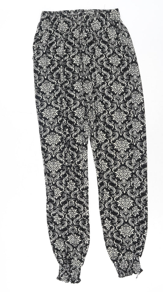 Preworn Womens Black Paisley Cotton Bloomer Trousers Size M Regular Drawstring