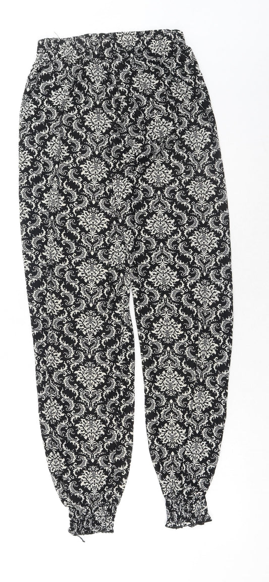 Preworn Womens Black Paisley Cotton Bloomer Trousers Size M Regular Drawstring
